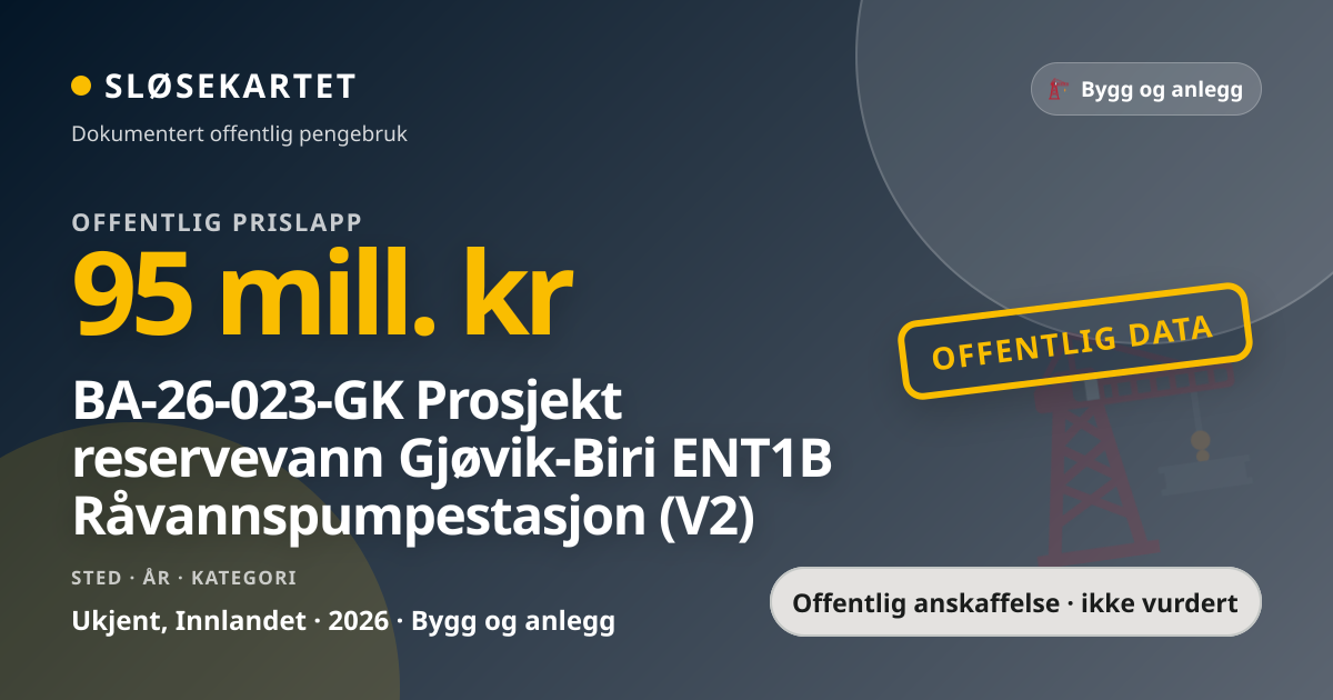 Sløsekort: BA-26-023-GK Prosjekt reservevann Gjøvik-Biri ENT1B Råvannspumpestasjon (V2)